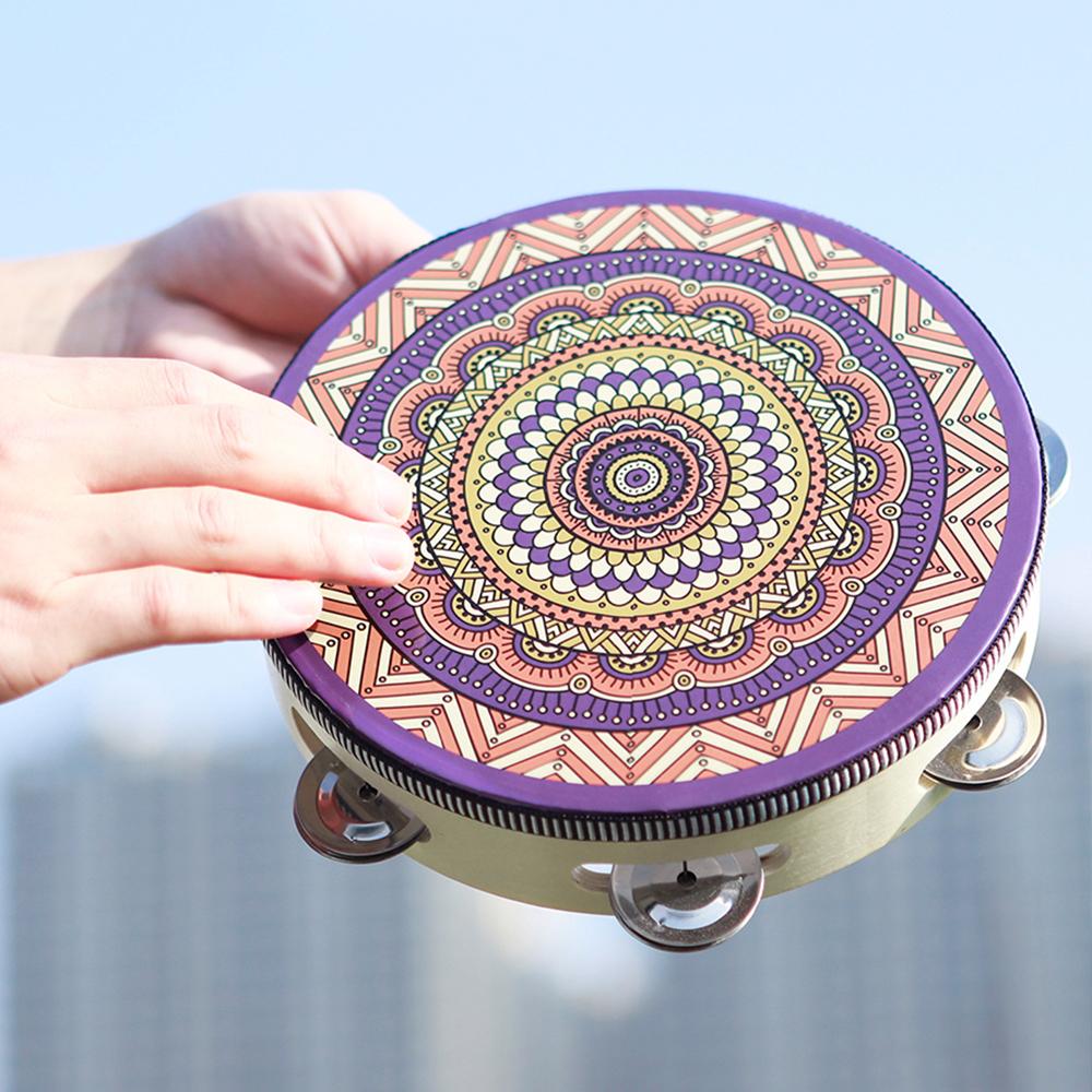 IRIN Pandereta de 8 Pulgadas Campanilla de Mano Tambor de Mano Pandereta de Madera Colorida Para Bailes Conciertos Instrumento de Percusión para Juego de Niños