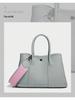 2025 Cowhide Lychee Pattern Garden Bag: Women's Color Block Wide Shoulder Strap Handbag