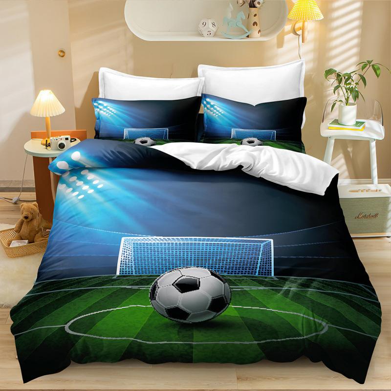 Football Three-Piece Bedding 3D Printing Sports Duvet Cover Bed Sheet Pillowcase Fixed
