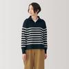 MUJI Washable Milan Rib Knit Navy Size BA1OZA4A Women's Half-Zip Sweater, Striped, XS,