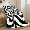 A Swirling Black and White Wave Pattern with a Distorted Star-like Center. for All Seasons Blanket Lunch Break Throw Gift