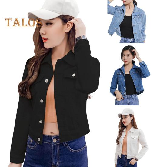 Winterjacke für Damen, lange Ärmel, Umlegekragen, Brusttaschen, Knopfverschluss, Mantel, kurze Ausführung, lässige Streetwear, Jeansmäntel