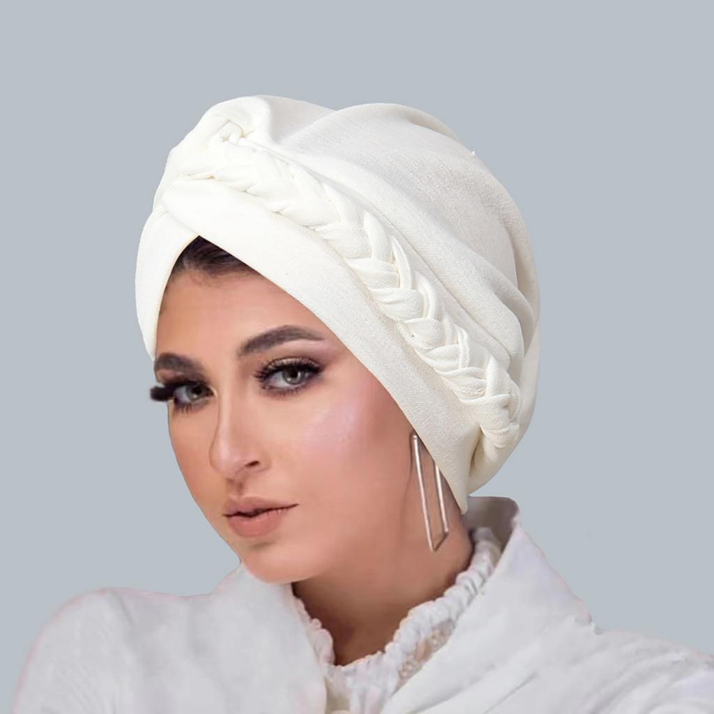 Muslim Braid Turban Cap For Women Stretchy Wrap Cover Cancer Chemo Islamic Arab Cap Headwear Hat Hair Loss Bonnet Beanies