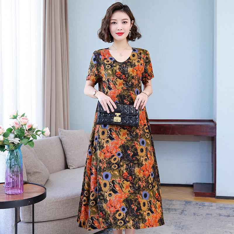 2023 Bavlněné tištěné letní šaty s kontrolou bříška plus size pro ženy středního věku a starší