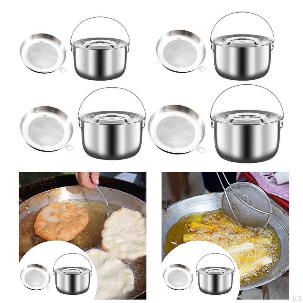 Saver Camping Pot with Handle Easy to Clean Lid and Strainer Dustproof Round Nonstick Oil