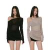 Kawaii Hot Girl Off Shoulder Mesh Long Sleeve Top Sheer Slim Halter Neck Casual Y2K Fashion Blouse