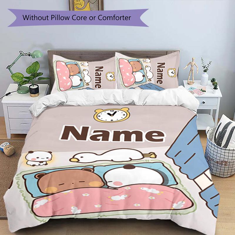 3pcs Yier BuBu Bear3 Cover Set - Personalized Name, HD Printed Bedding with 1 Cover and 2 Pillowcases - Perfect for Home Decor, Easy Care