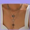 Cross Pendant Necklace For Women With Multi Layer Geometric Design And Zinc Alloy Material