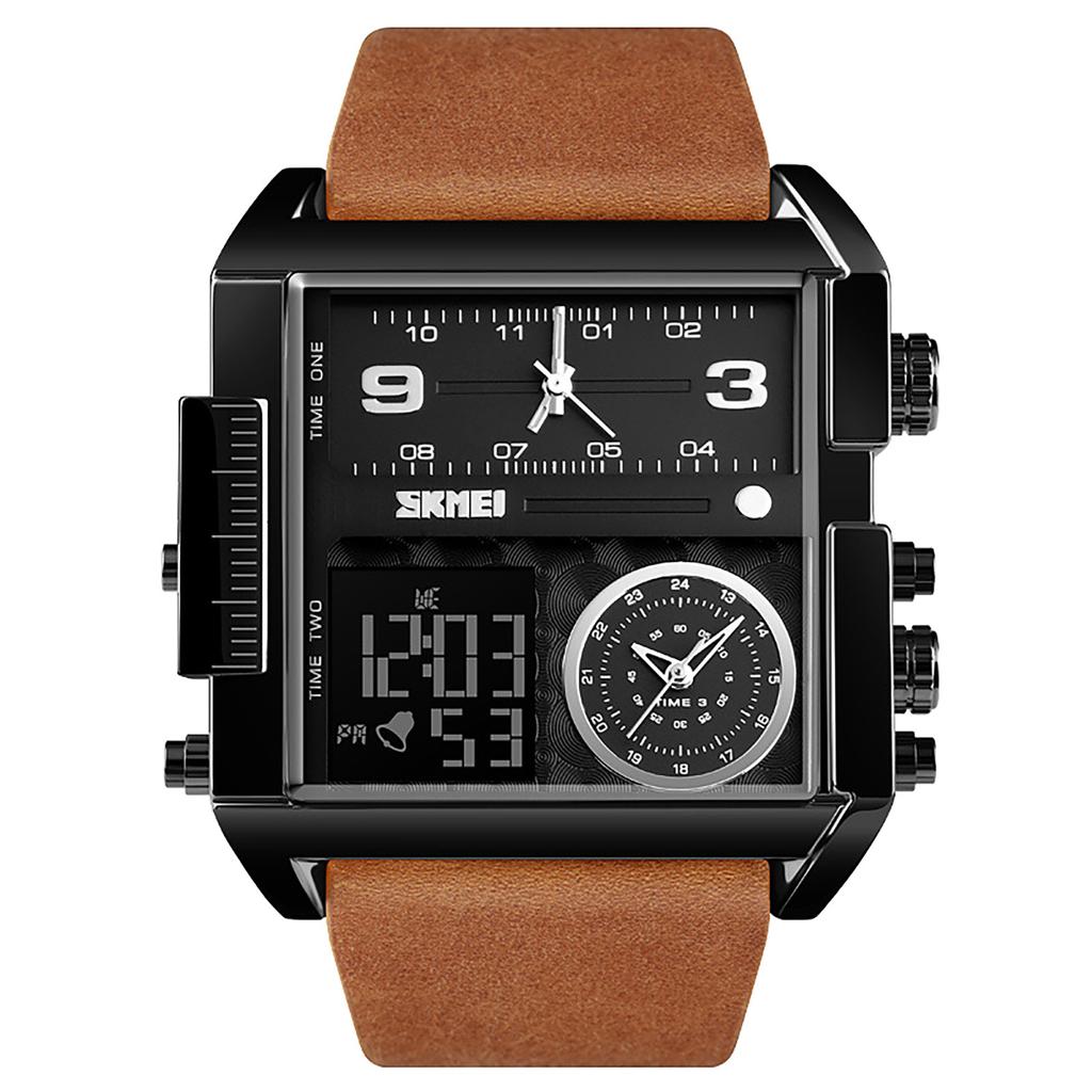 Südostasien Quadratisches großes Zifferblatt Herren Business Electric Watch Multifunktions-wasserdichte Uhr