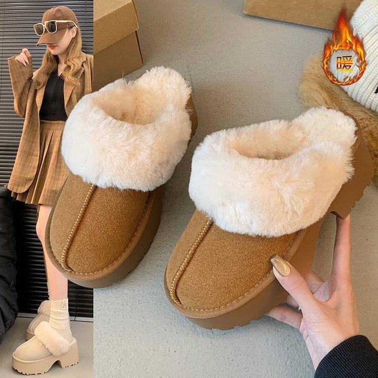 Height-increasing Leather Thick-soled Low-top Fluffy Snow Boots 2025 Winter New Short Boots Warm and Velvet Snow Cotton Shoes