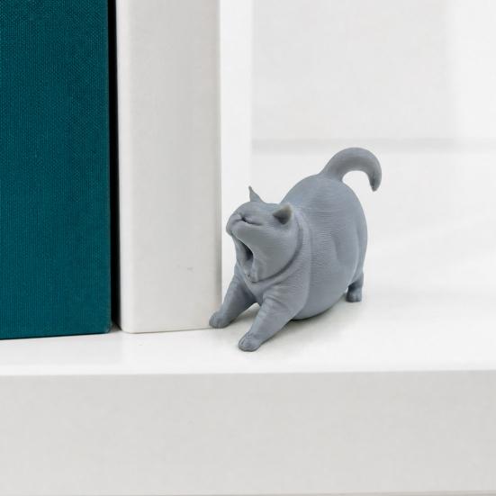 3D Printed Yawning Cat Statue, Cute Sleeping Cat Figurine for Shelf Bedroom, Modern Minimalist Home Decor Gift for Cat Lovers
