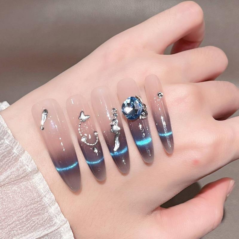 Cat's Eye Wearing Nail Pure Hand-made Nail Piece Fake Nail Wearing Nail Piece Advanced Sense Thin Dog Long