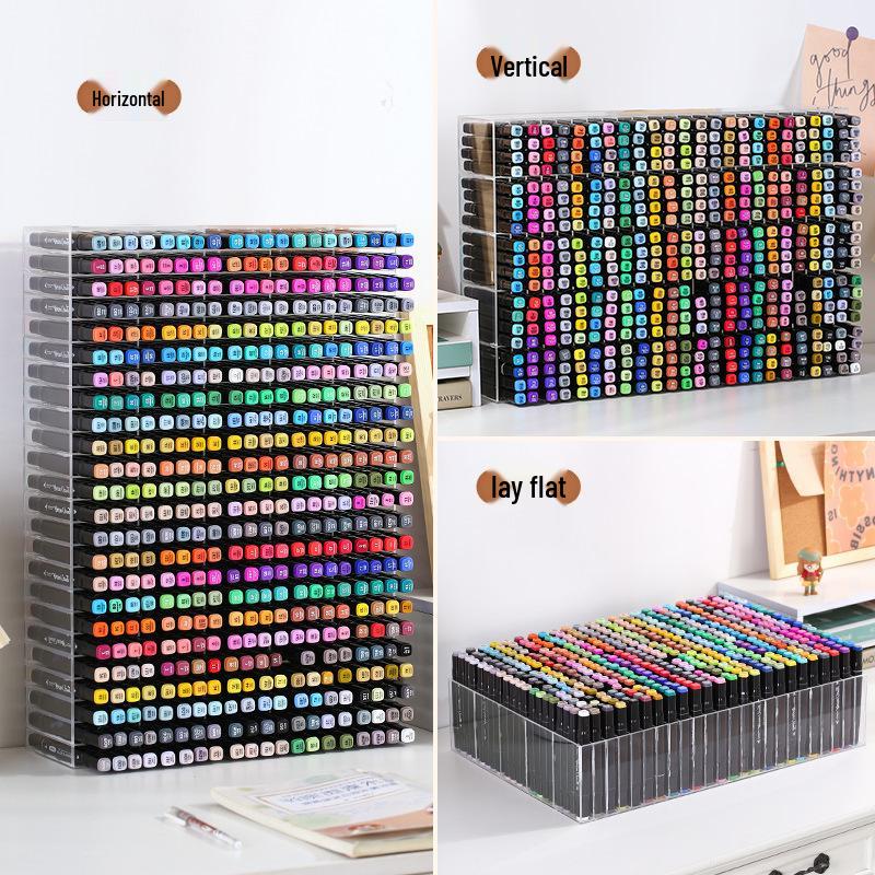 Large Acrylic Marker Storage Rack - Transparent, Oblique Design for Desktop Organization
