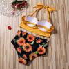 Fashion Swimsuit Ladies Sexy Sunflower Print Bikini Split Swimsuit  S-5XL