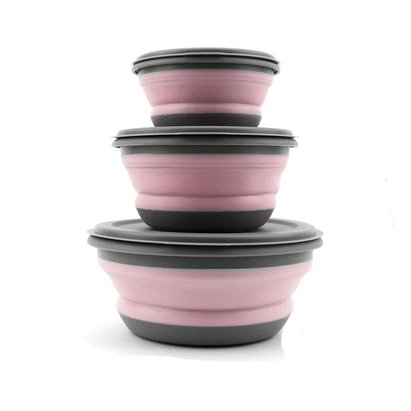 1 Set Portable Folding Lunch Box Bowl Sets Silicone Food Container Outdoor Camping Tableware Set Foldable Salad Bowl with Lid