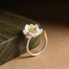 Silver Blessing Ring Adjustable Fashion Ring Lucky Lotus Flower Ring Party