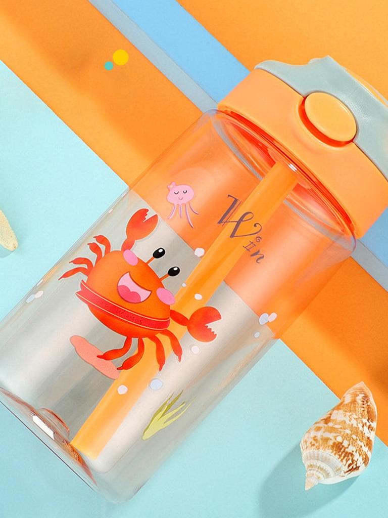 480ML Cartoon Kid Water Bottle With Straw BPA Free Child Drinking Kettle Plastic Portable Transparent School Travel Cute Cup