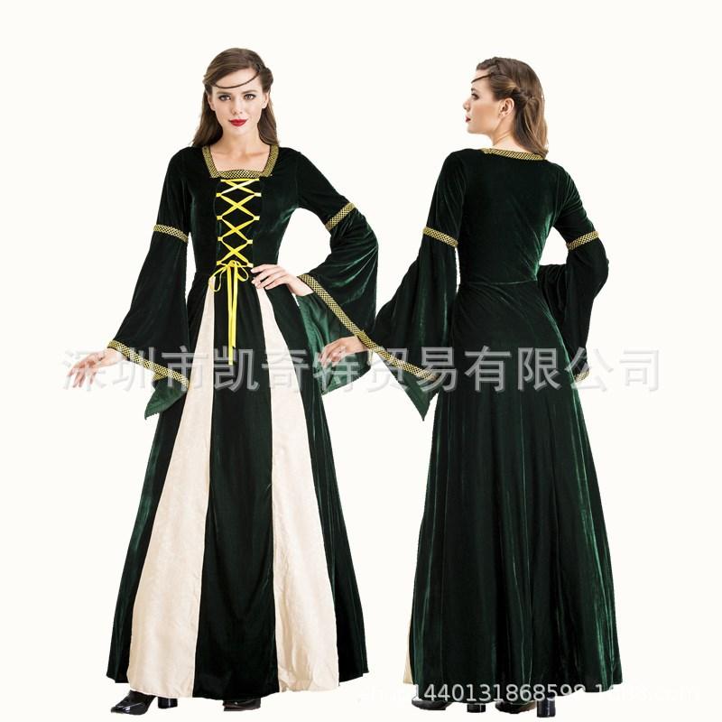 Vintage court costume Halloween dress empty 1play stage performance costume hooded long sleeve strappy dress