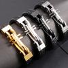 Leather Wristband for Man Bracelet Men Ancient Black Stainless Steel Simple Design Men's Wrap Bracelets Engraving Guests Gift