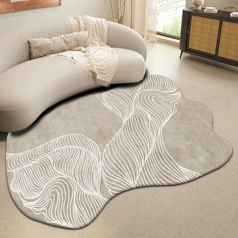 Large Modern Luxury Carpets for Living Room Fluffy Soft Green Plush Carpet Cream Irregular Rug Home Thickened Mat Washable Mats