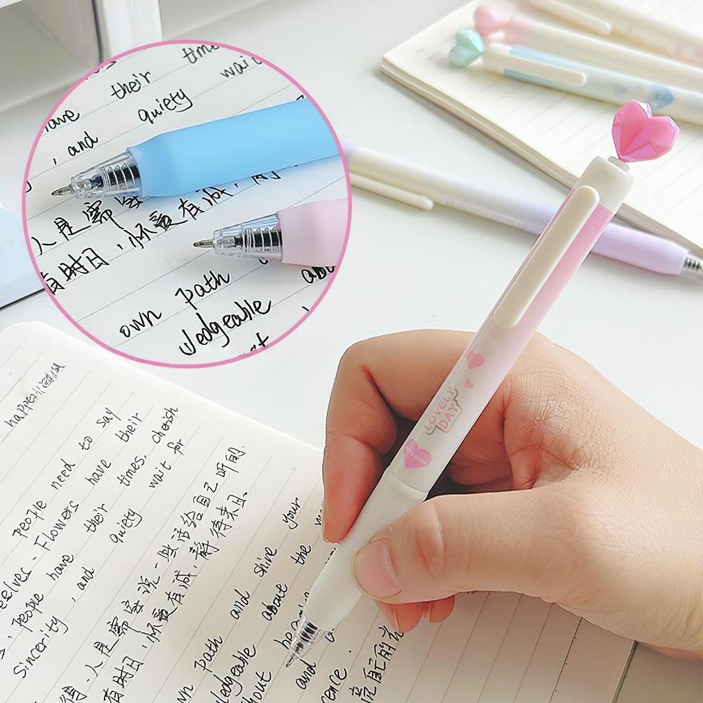 4pcs Colorful Heart Gel Pens Set Dream 0.5mm Ballpoint Black Color Ink for Writing School