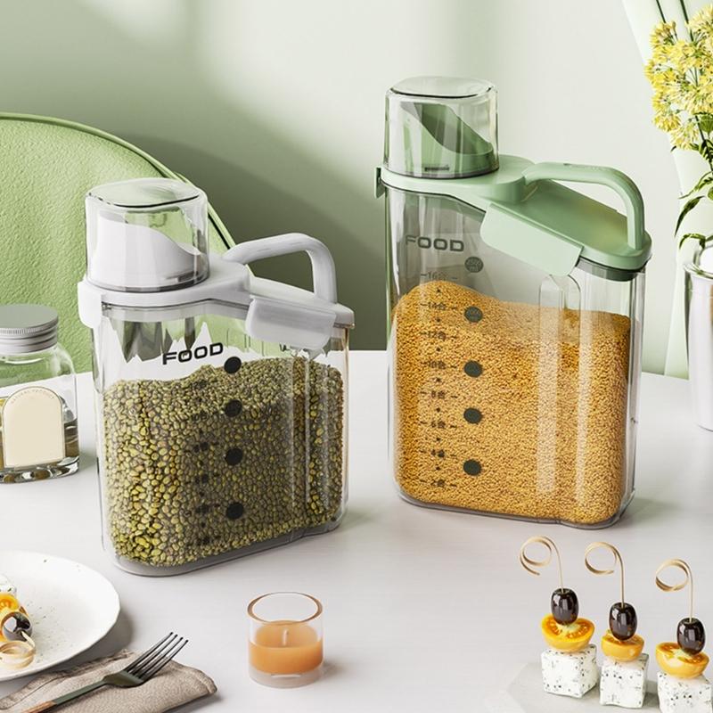Plastic Kitchen Canister with Airtight Lid Large Food Storage Container Clear Jar Cap with Scales for Flour Coffee Beans