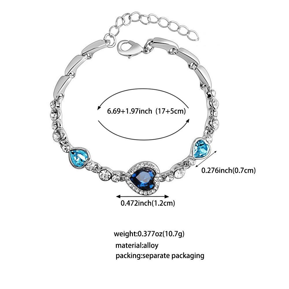 Fashion Ocean Heart Shaped Topaz Zircon Crystal Rhinestone Love Bracelet Jewelry For Women