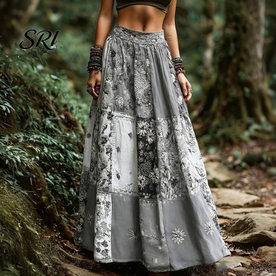 Long Skirt Maxi High Waisted 3D Floral Print Large Hem Lightweight Bohemia Style Summer Slimming Work Leisure Daily Wear Boho