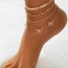 European & American Multi-Layer Crystal Chain Butterfly Anklet - Beach Style Foot Jewelry
