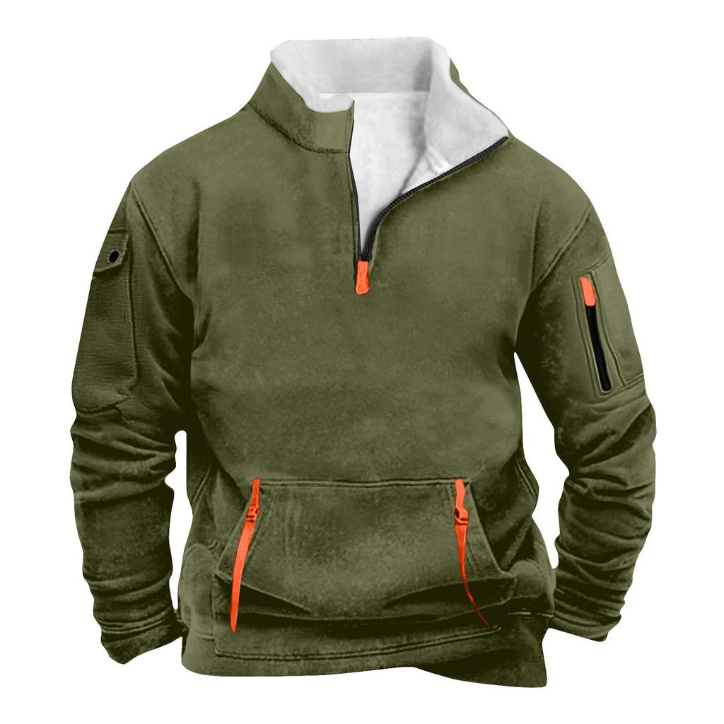Men's Zipper Pocket Half Zipper Sweatshirt Men's Sports Large Size Casual Sweatshirt