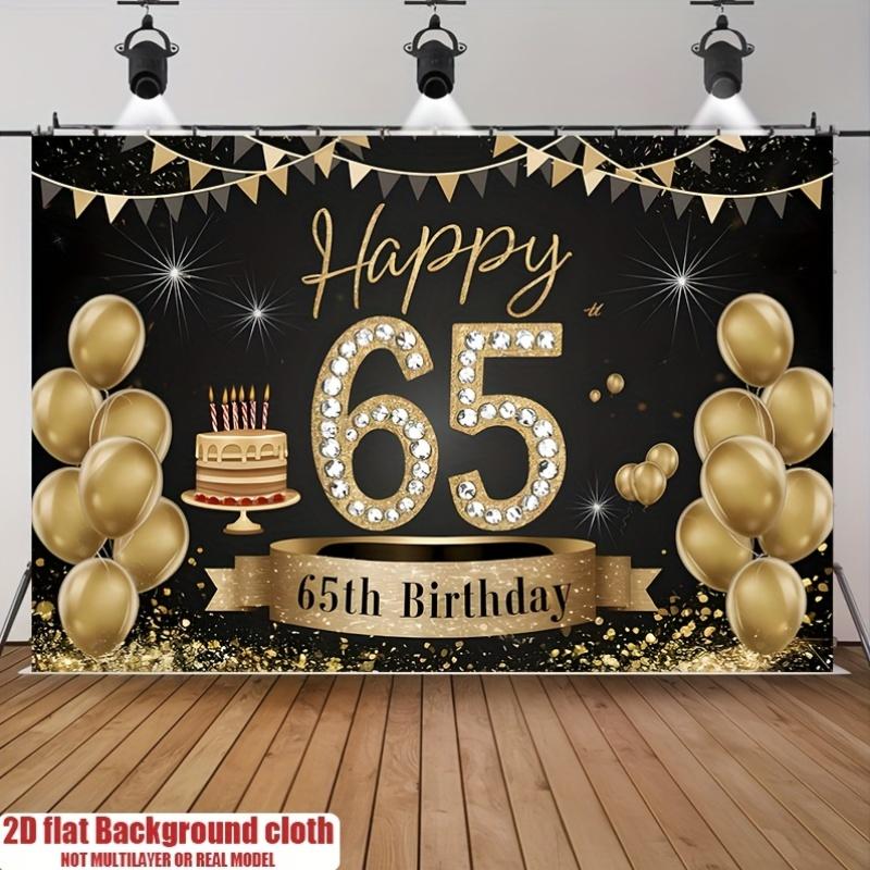 Happy 65th Birthday, 1pc Polyester Party Backdrop Banner, Photo Booth Background, Wall Decor