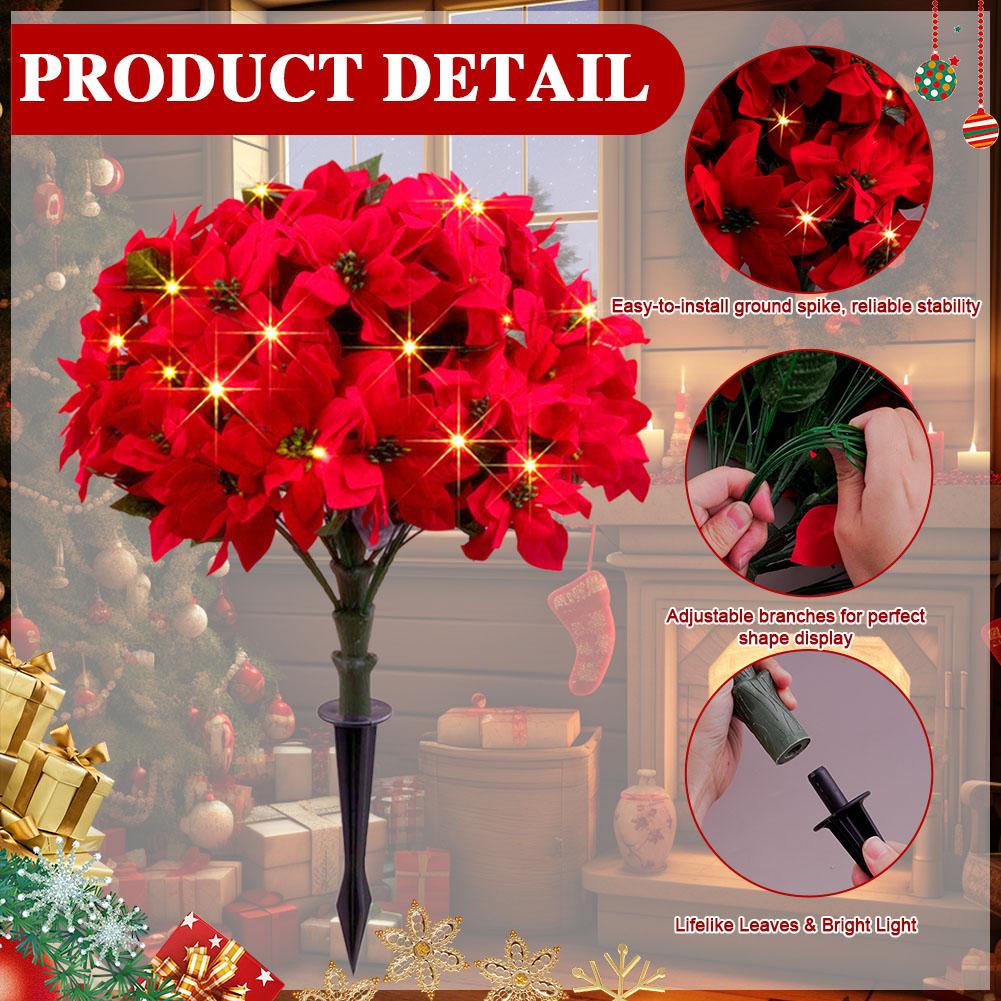 Simulation Of Artificial Poinsettia Flower Topiary Trees Floor Plug With LED Lights, Luminous Ornaments For Christmas Decoration