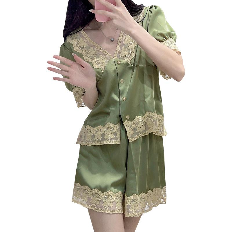 Sweet And Pure Lace Lace Summer Skin-Friendly And Comfortable Short-Sleeved Shorts Two-Piece Set Loungewear