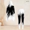 Women Plus Size Two Piece Set Black White Geometric Printed Hooded Long Sleeve High Low Top Fitted Pants