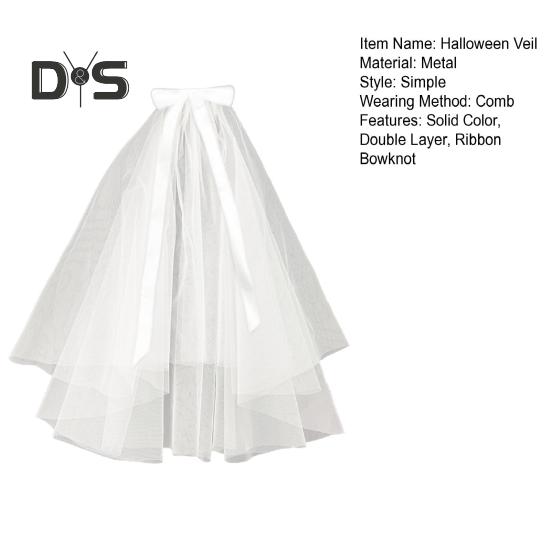 Halloween Veil Double-Layered Ribbon Bow Decoration Soft Mesh Veil Wedding Halloween Cosplay Photography Accessories