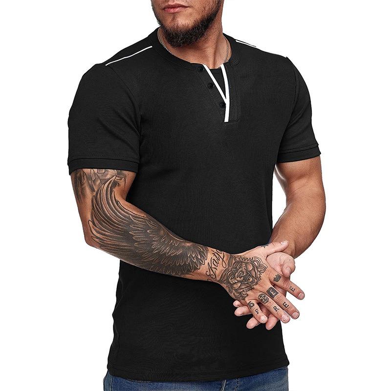 Mens Slim Fit V Neck Henley Short Sleeve Solid Casual T Shirt