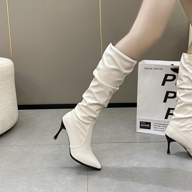 Pointed Toe White High Heel Western Long Boots Women's Boots Hot Sale Of The Season New Spring Summer Slimming Knight Spring Aut