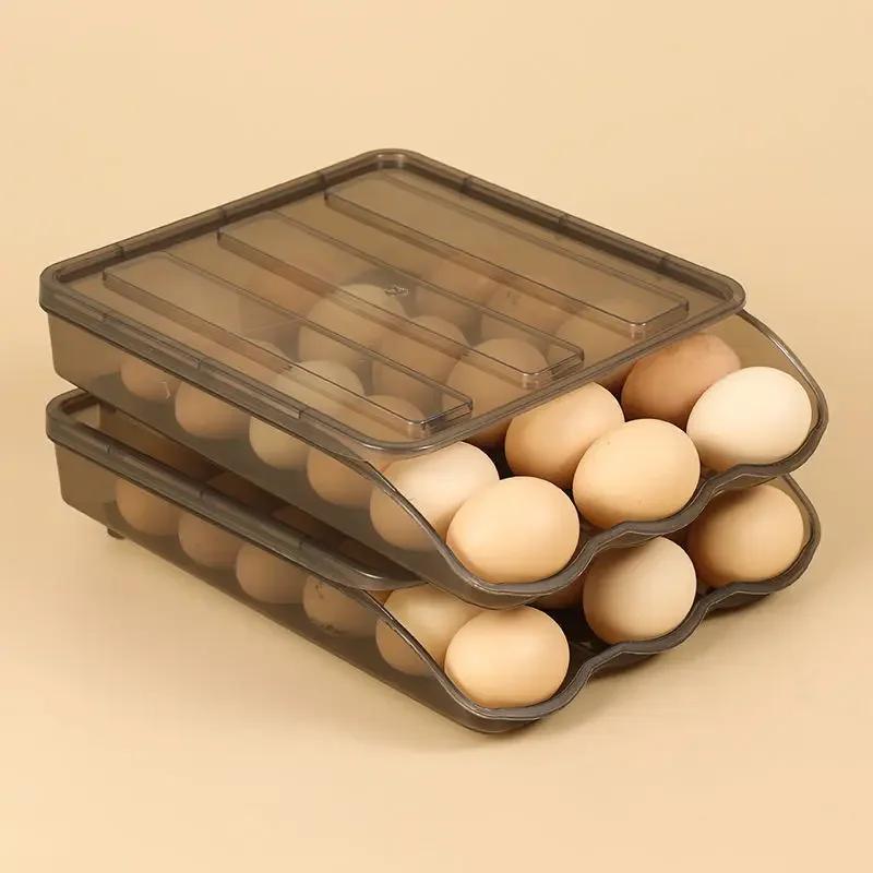 

Automatic Rolling Egg Box Multi-layer Rack Holder for Fridge Fresh-keeping Box Egg Basket Storage Containers Kitchen Organizers