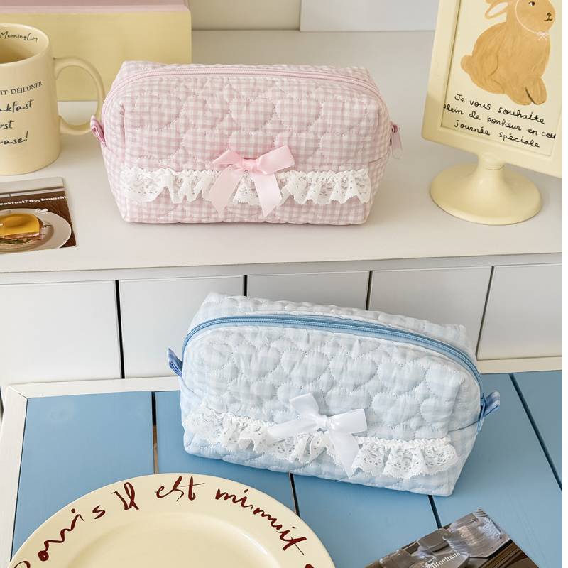 Cotton Girls Sweetheart Lace Storage Bag For Daily Use