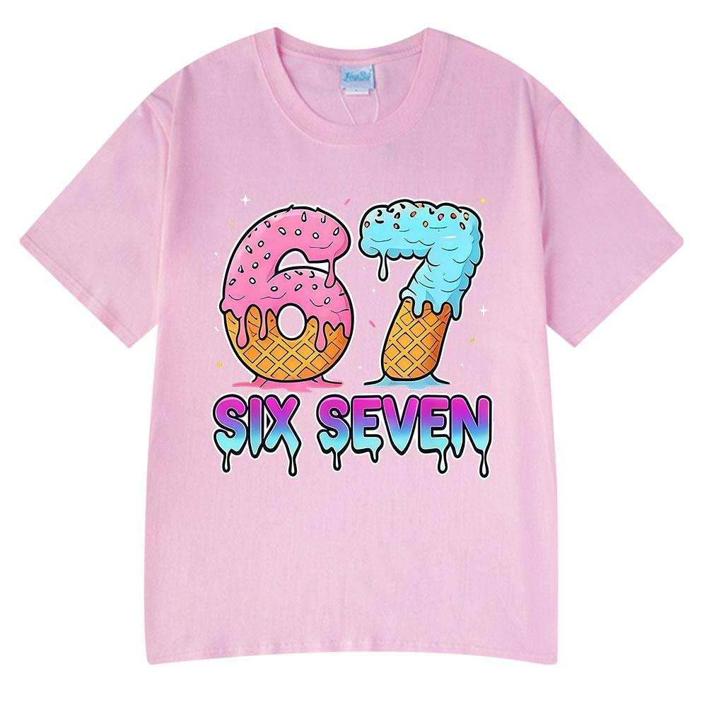 Six Seven 67 Funny Ice Cream Meme Cartoon T Shirts Unisex Women Clothing Fashion Harajuku Summer Cotton Casual Short Sleeve Tshirt