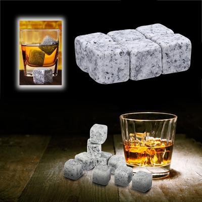 6 peças pedras de gelo de uísque bebidas de vinho cubos refrigeradores pedras de uísque bolsa de granito