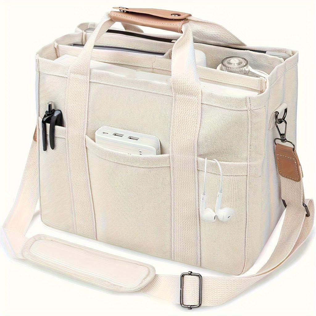 Large Capacity Multi-Pocket Shoulder Bag with Compartments, Multifunctional Tote, Durable Handles, Beige