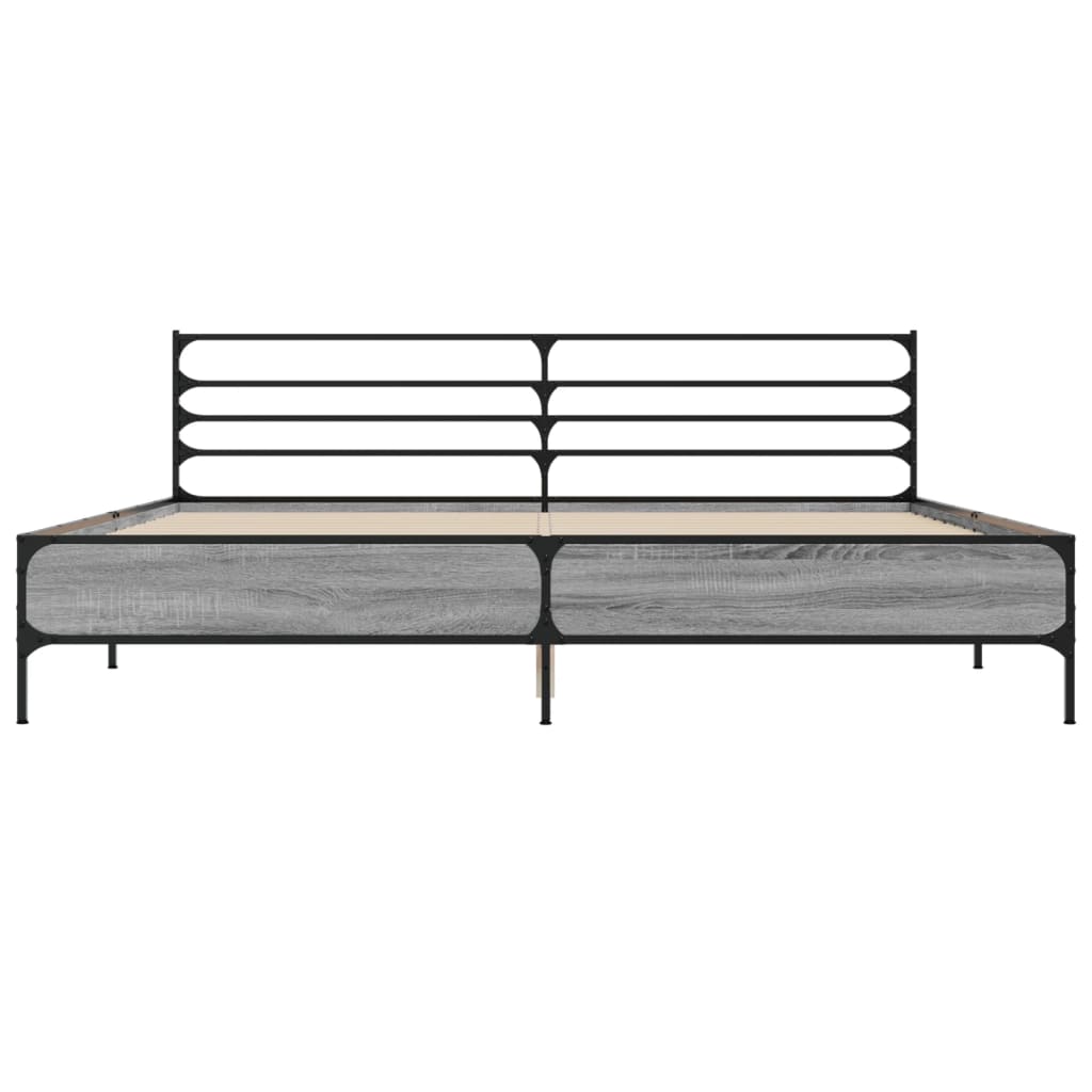 Bed Frame Gray Sonoma 200x200 cm Particleboard and Metal