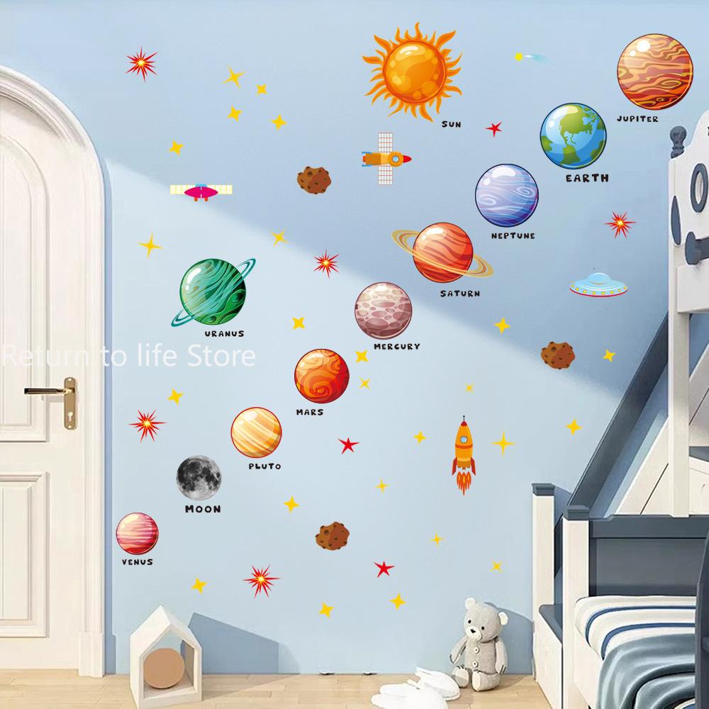 Solar System Wall Stickers Removable Planets for Kids Room Nursery Educational Space Themed Decor
