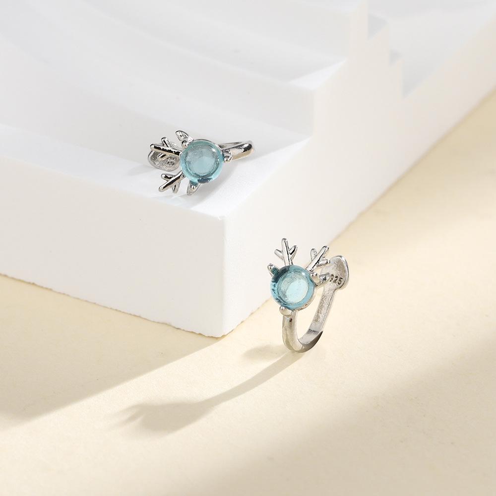 Reindeer Antler Blue Zircon Ear Cuff - Transparent Clip for Students & Best Friends, Christmas Gift
