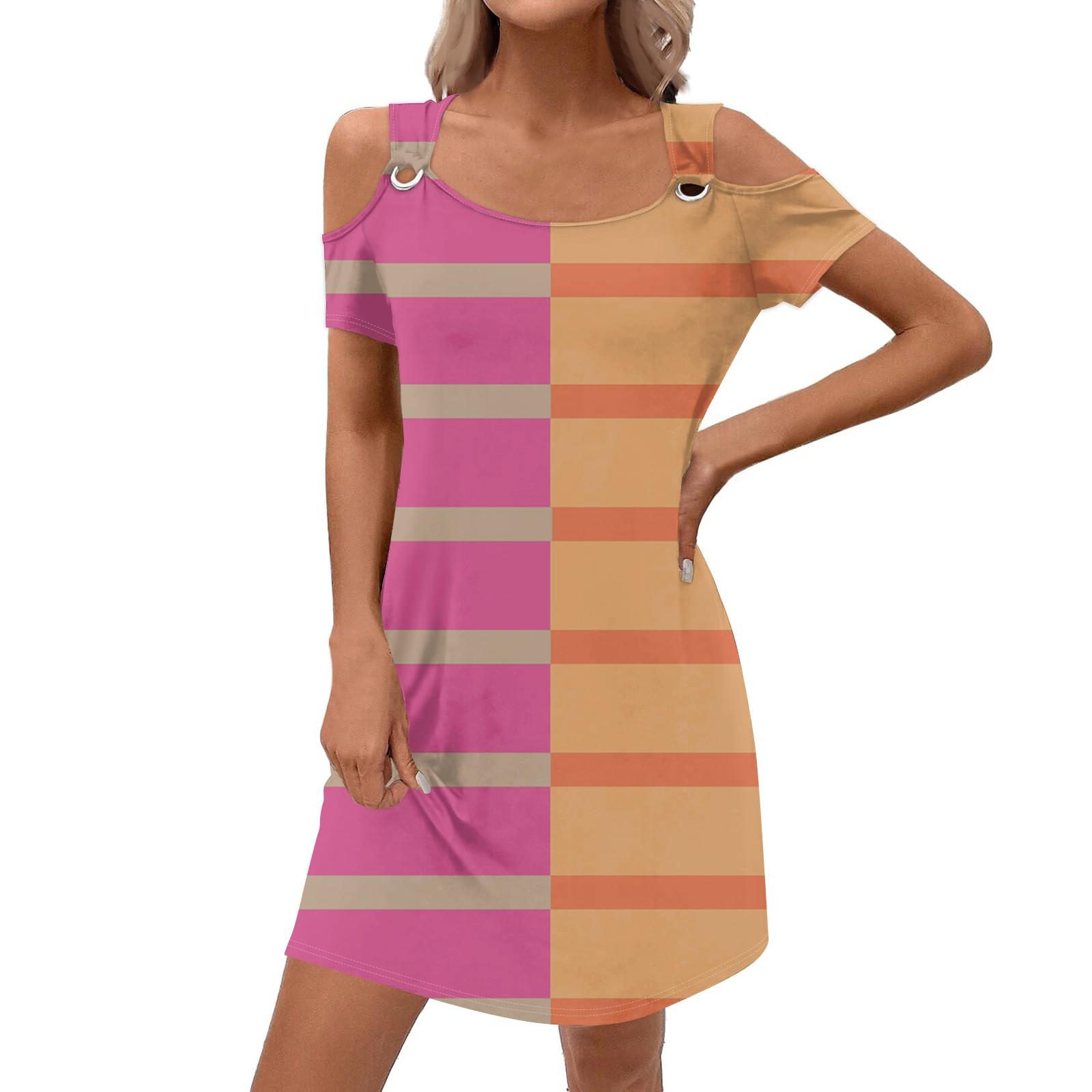 Women s Stylish Casual Summer Striped Print Dress With Pocket L