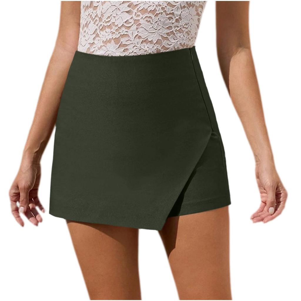 Women High Waist Casual Shorts Asymmetrical Wrap Skort Design Comfortable Fit Soft Fabric Lightweight Summer Bottoms