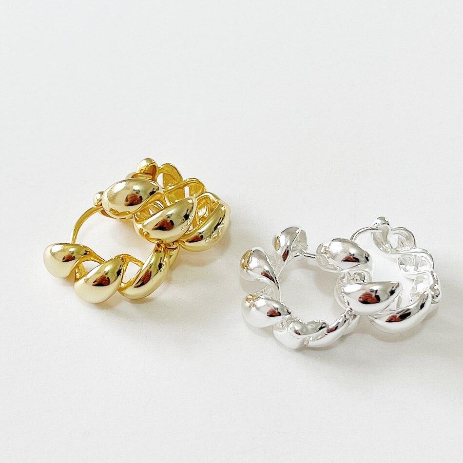 Sterling Tone Korean Twist Women Earrings Ear Buckle Hoops Earrings Souvenir Present Luxurious Earing Gold Tone Fine Accessories