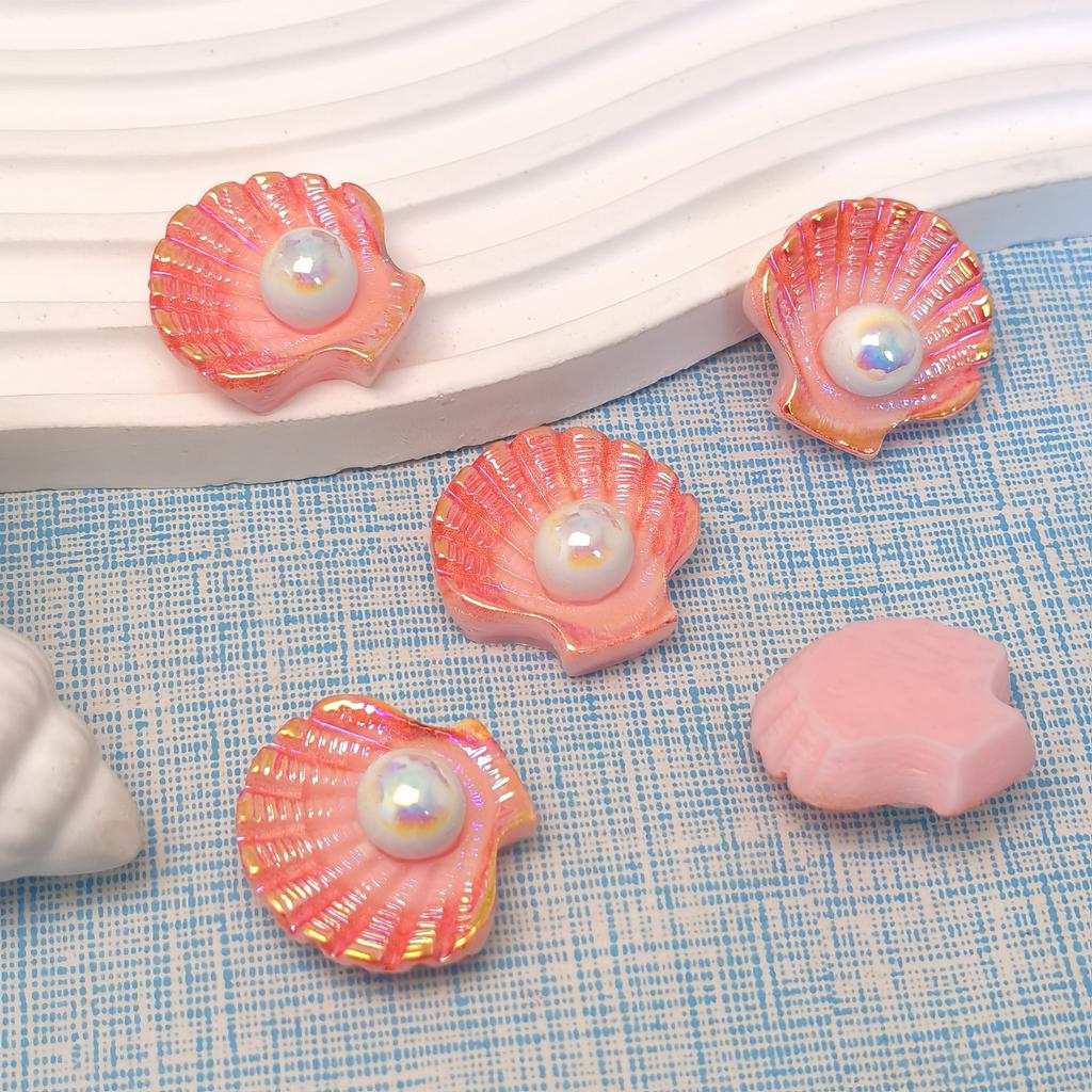 3D Pearl Shell Resin Embellishments Flatbacks 100 Pieces Shine Shell Resin Charms for DIY Handicraft, Phone Case,Scrapbooking