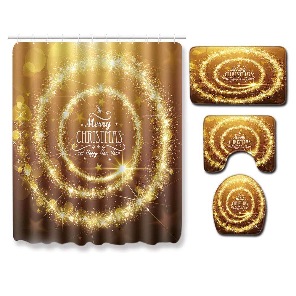 Christmas Shower Curtain Floor Mat Combination Four-Piece Set Bathroom Toilet Carpet Shower Room Mat Foot Mat